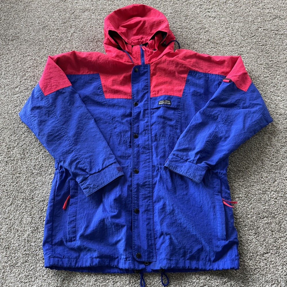 Vintage White Sierra Windbreaker Jacket Mens Medium Blue Hooded Colorblock